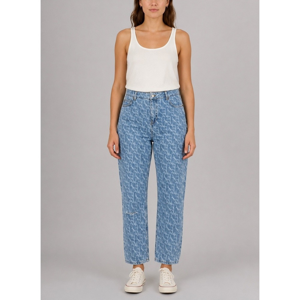 ba&sh Meva Monogram Jeans Womens US 8 Blue High Rise Crop Denim Streetwear Y2K